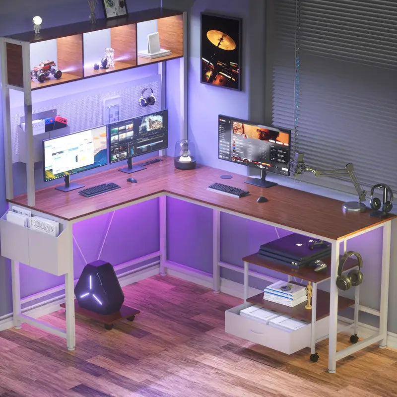 L-Shaped Computer Desk with Wall Panel