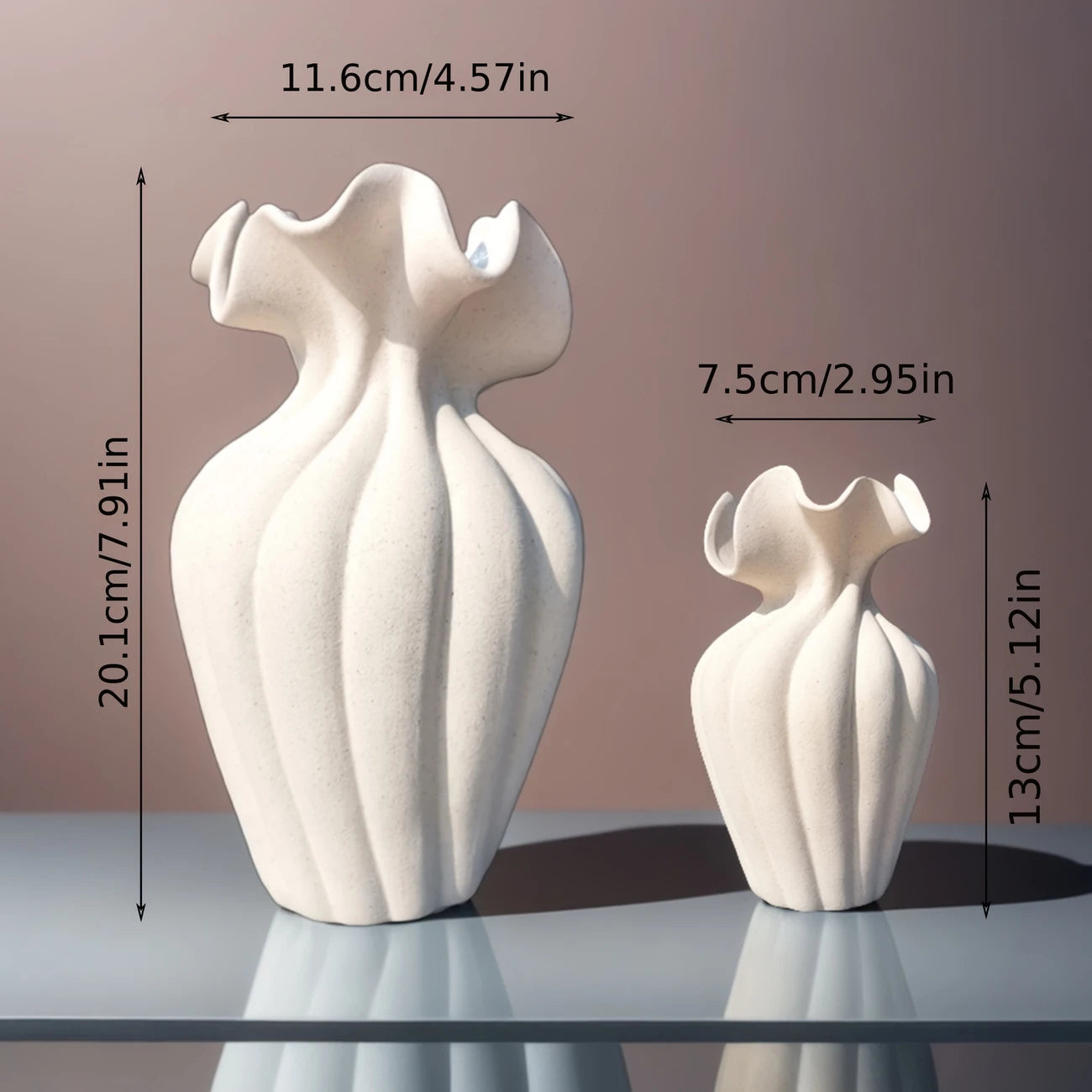 Striped Ceramic Vase with Sculptural Skirt Element Design
