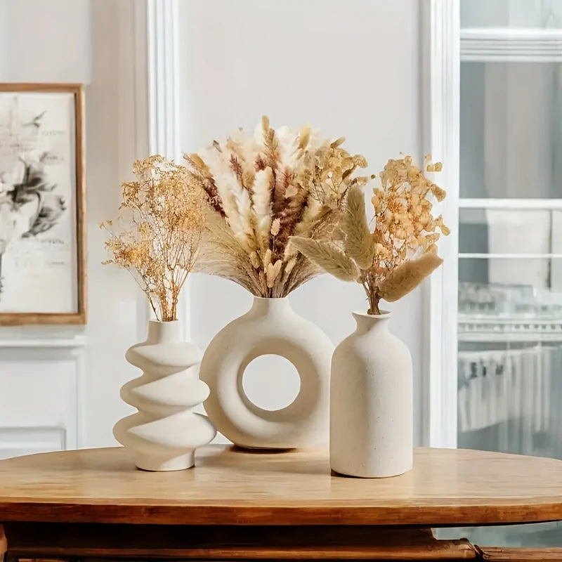 Elegant Bohemian Ceramic Trio Vase Set