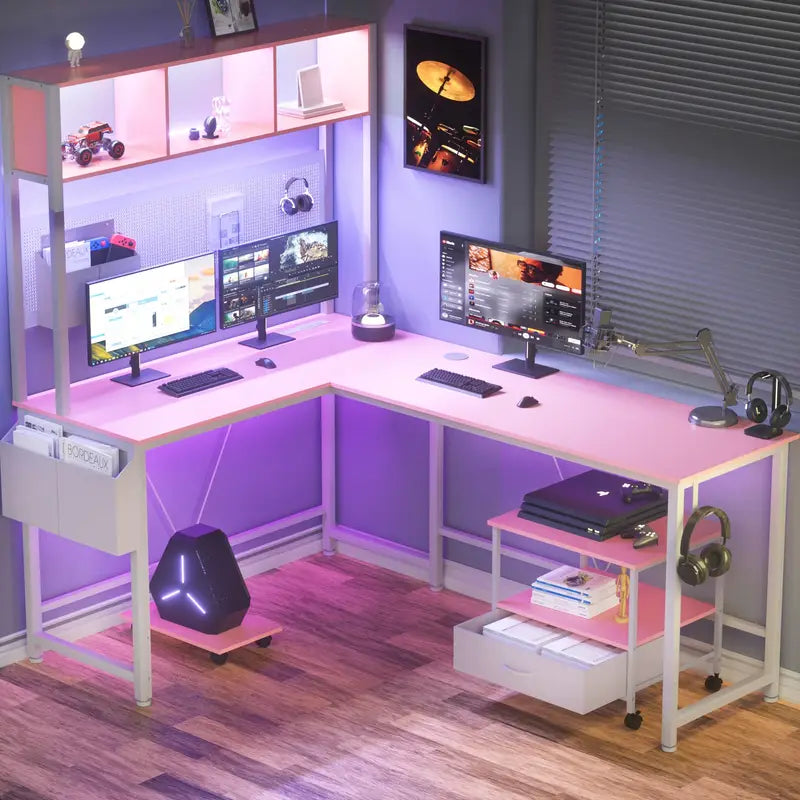 L-Shaped Computer Desk with Wall Panel