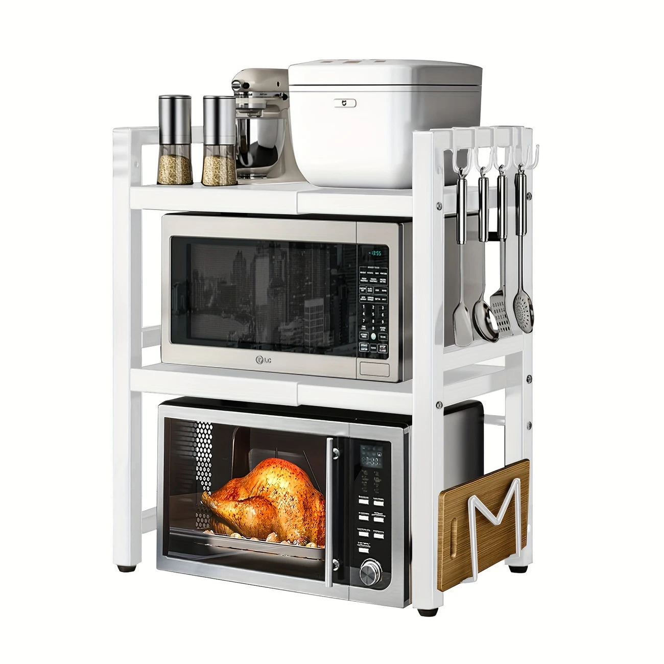 Extendable 3-Tier Microwave Shelf with Hooks