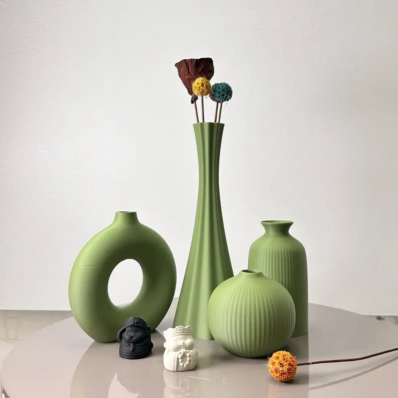 Olive Green Artistic Vase Set