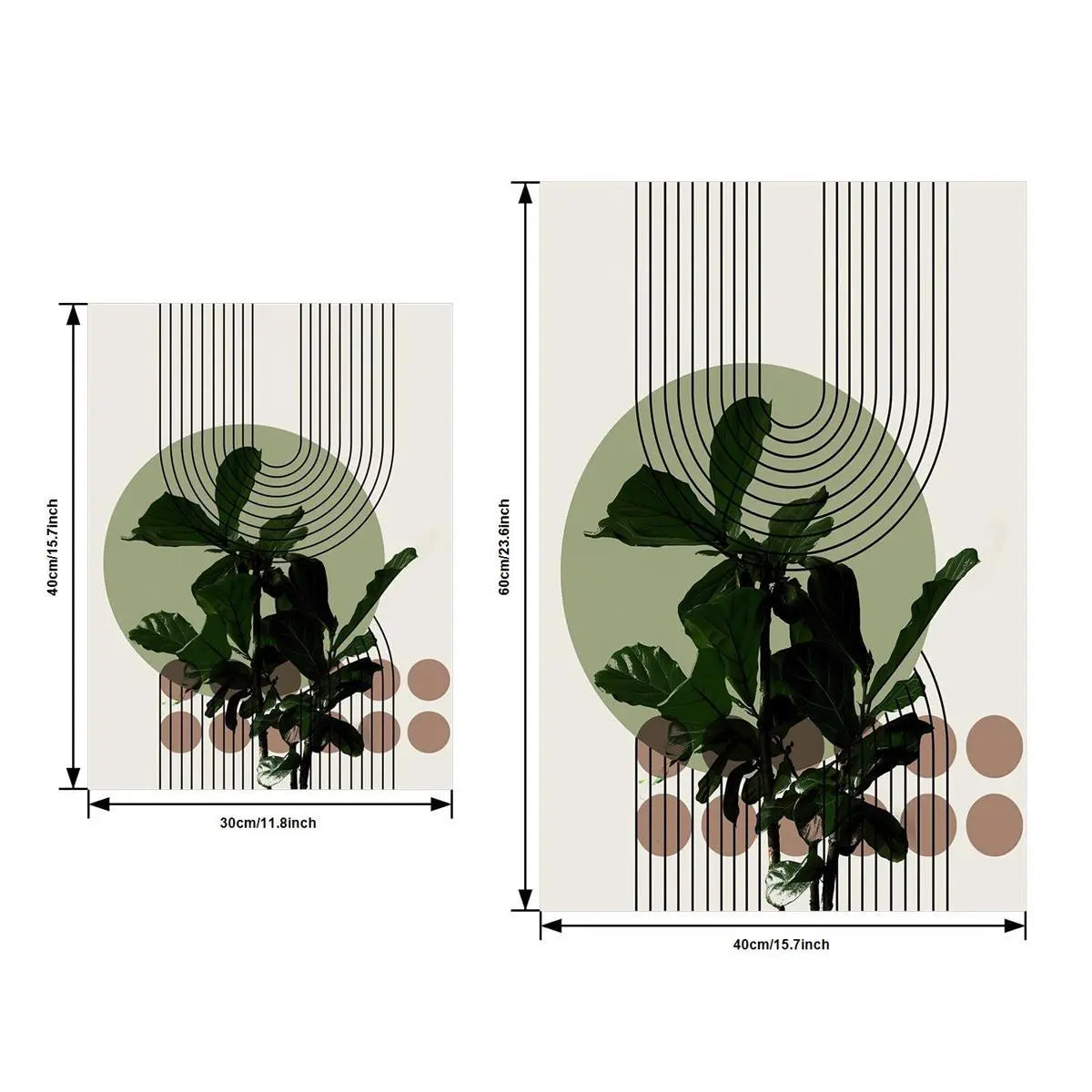 Abstract Line Faces & Green Plant Prints on Waterproof Canvas
