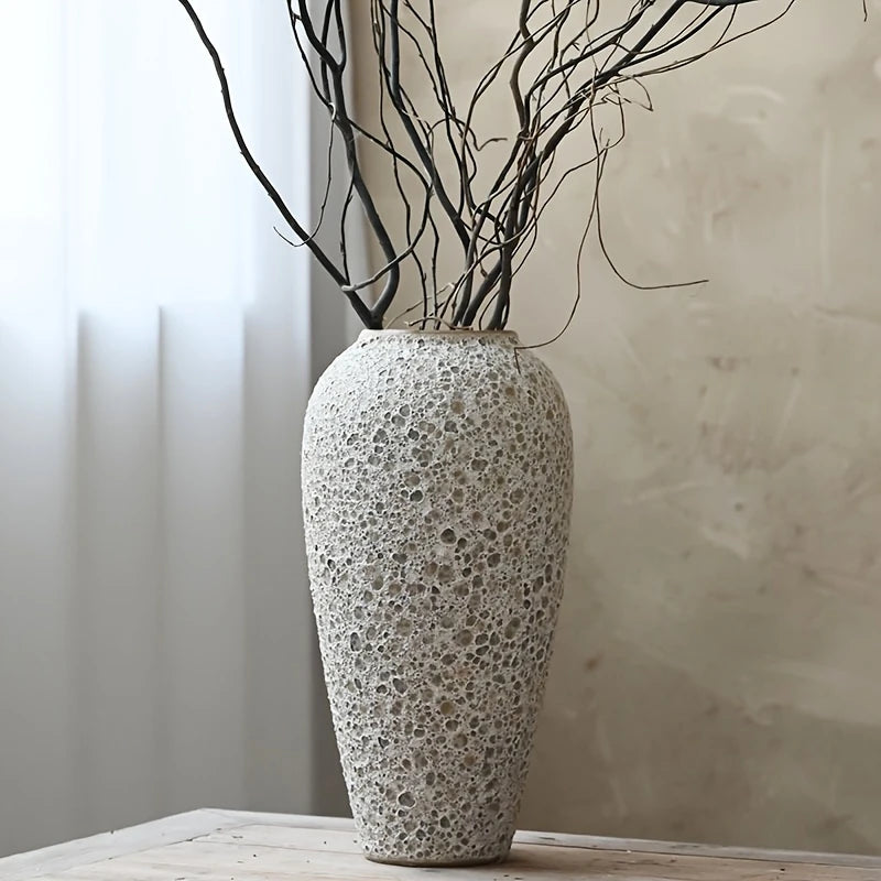 Large White Textured Ceramic Vase