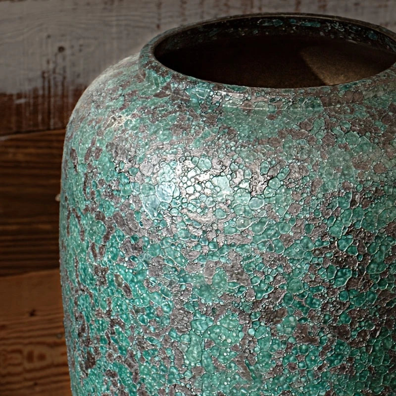 Large Rustic Green Ceramic Vase