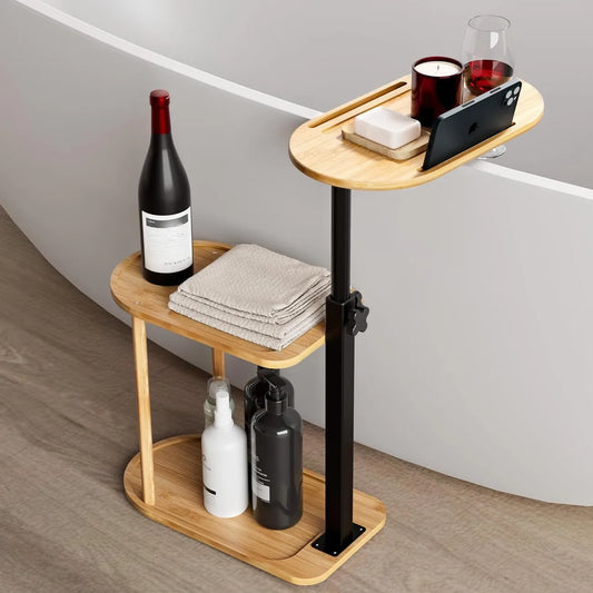 Rotating Bamboo Bathtub Side Table