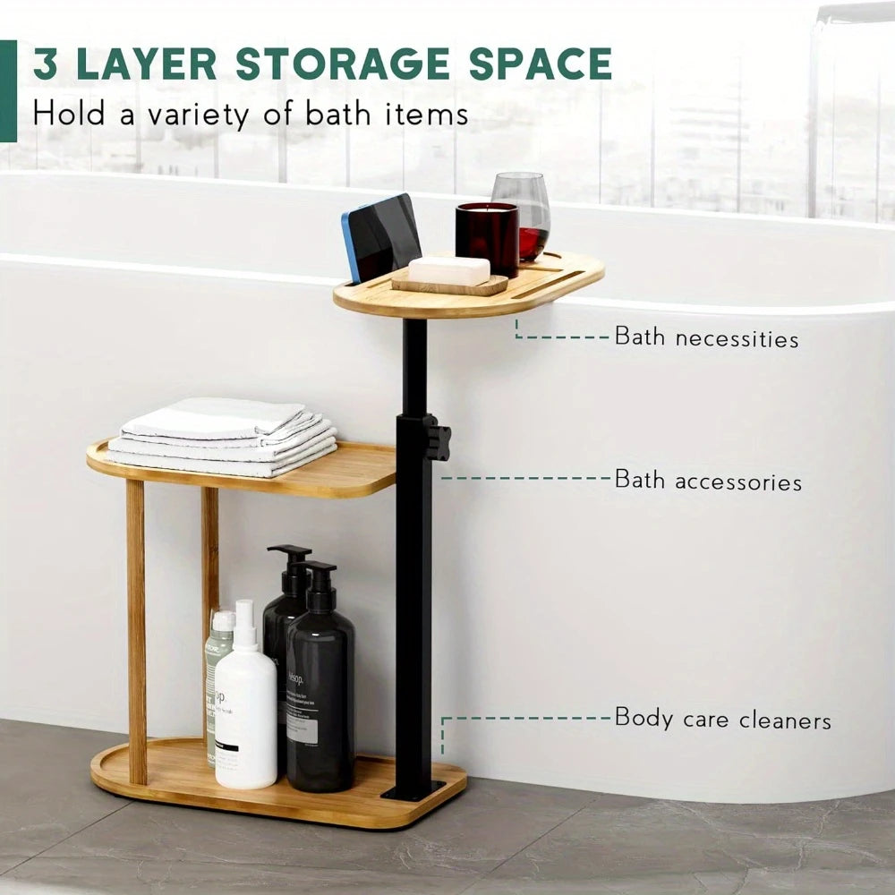 Rotating Bamboo Bathtub Side Table