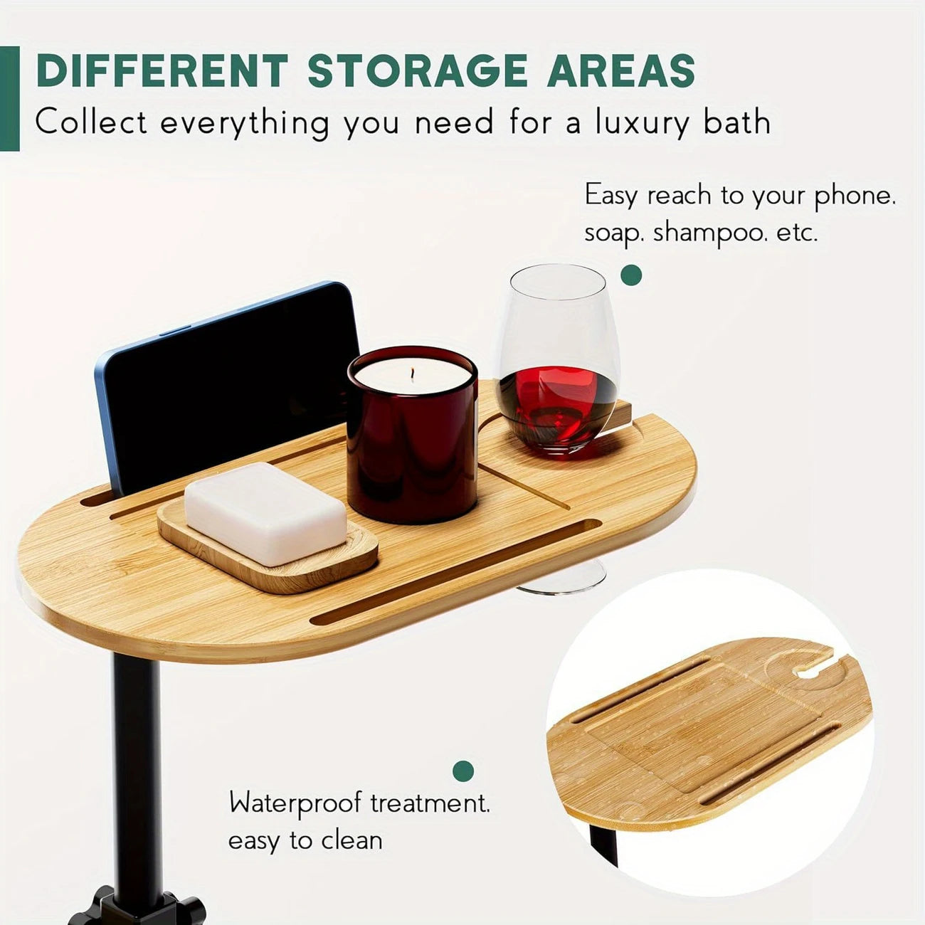 Rotating Bamboo Bathtub Side Table