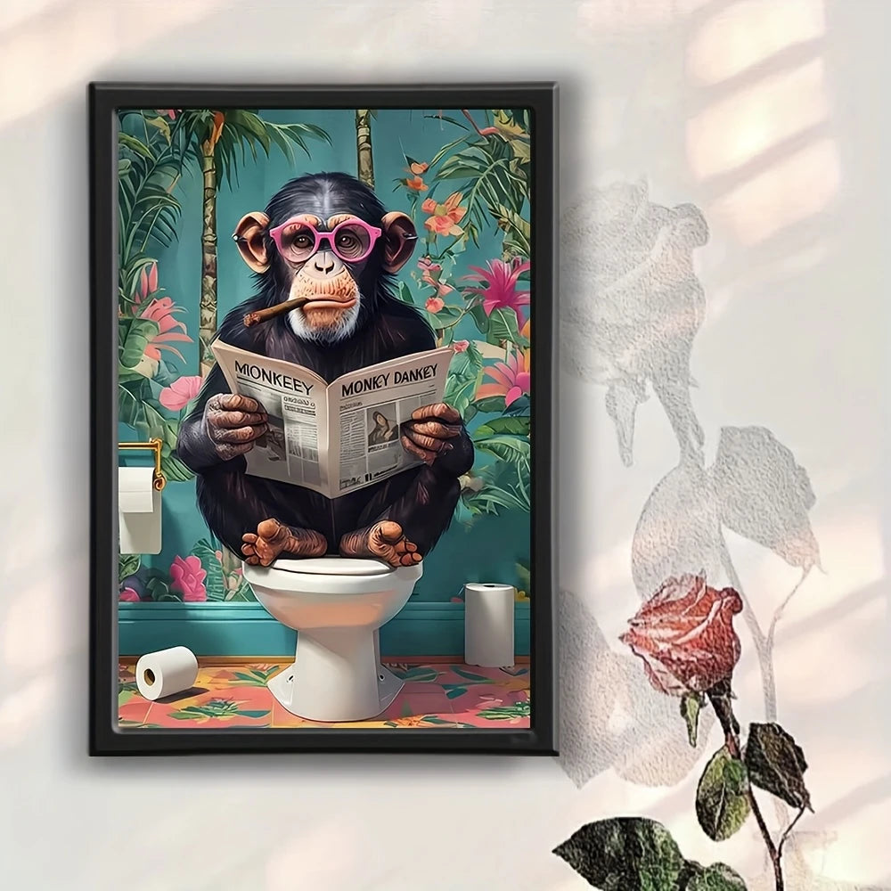 Monkey on Toilet Humor Poster