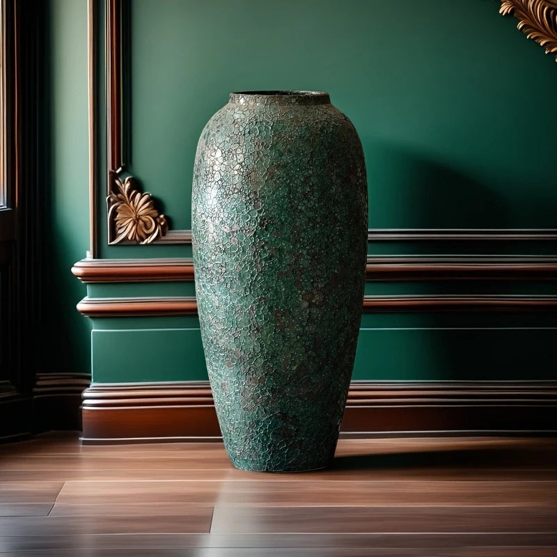 Large Rustic Green Ceramic Vase