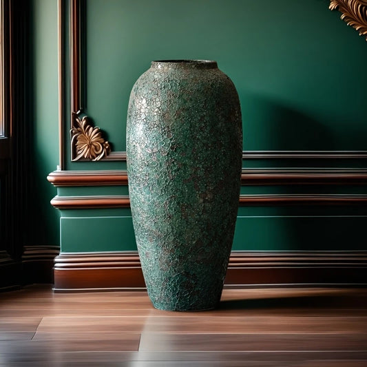 Large Rustic Green Ceramic Vase