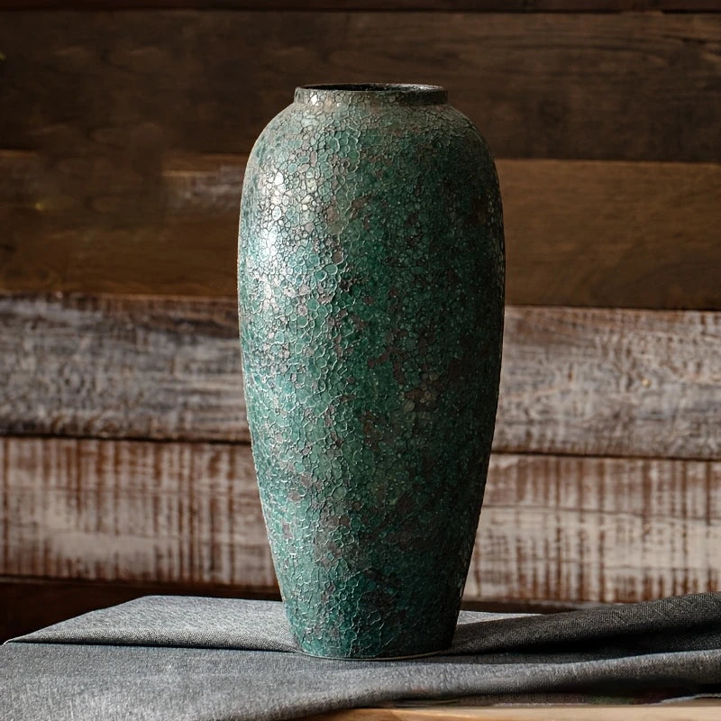 Large Rustic Green Ceramic Vase