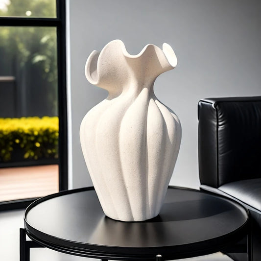 Striped Ceramic Vase with Sculptural Skirt Element Design