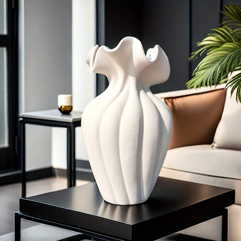 Striped Ceramic Vase with Sculptural Skirt Element Design