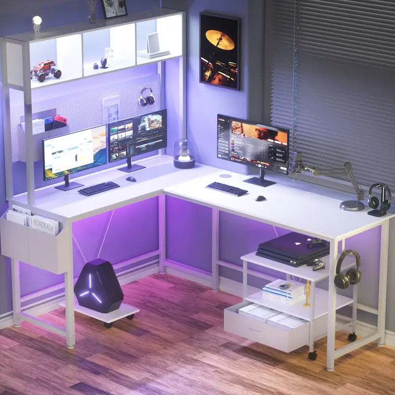 L-Shaped Computer Desk with Wall Panel