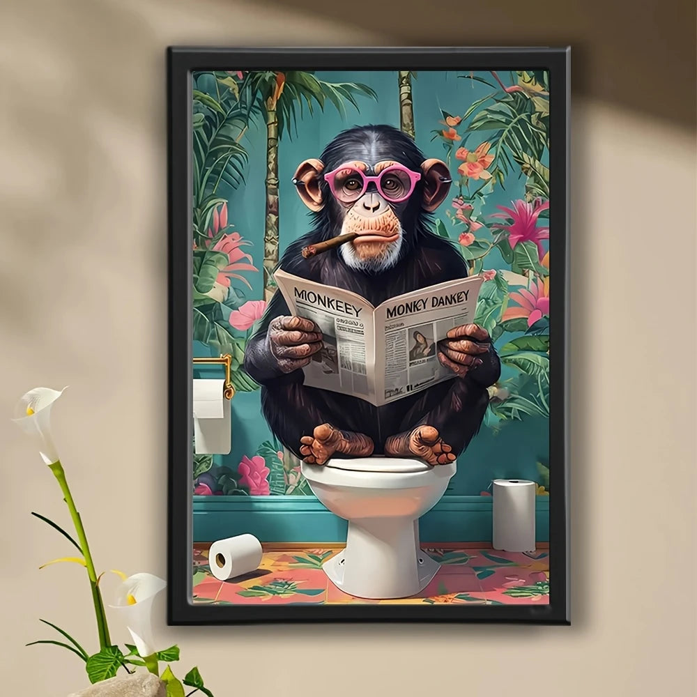 Monkey on Toilet Humor Poster