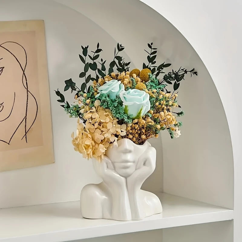 Contemporary Ceramic Face Vase for Home And Office Décor