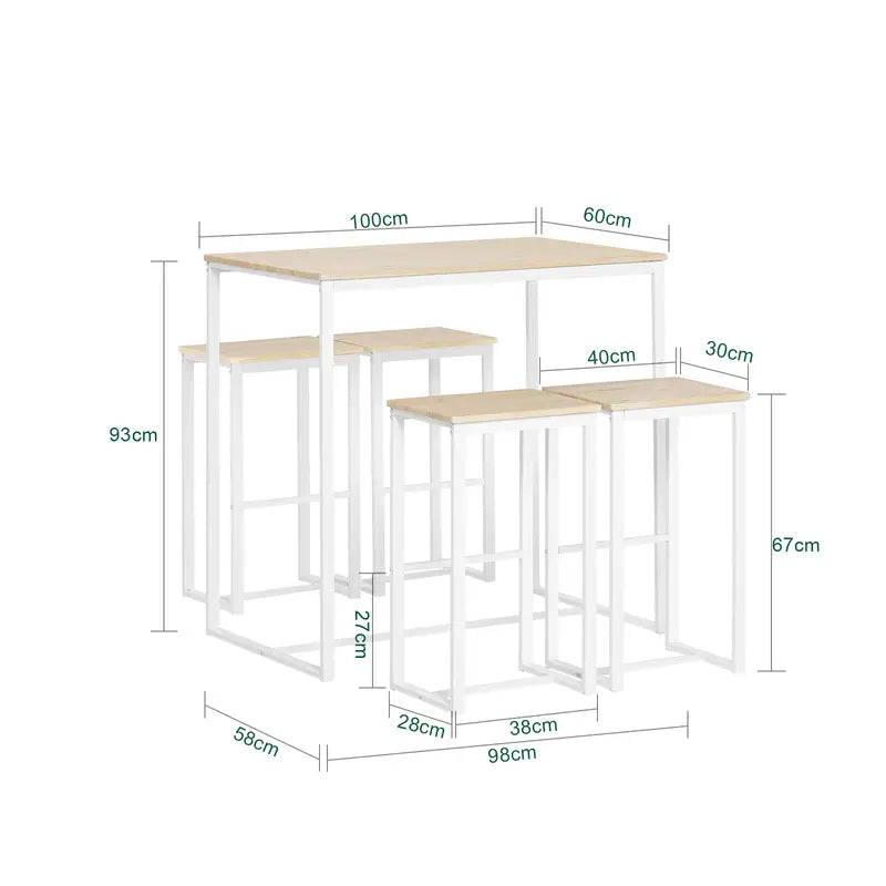 Dining Table with 4 Bar Stools Wood