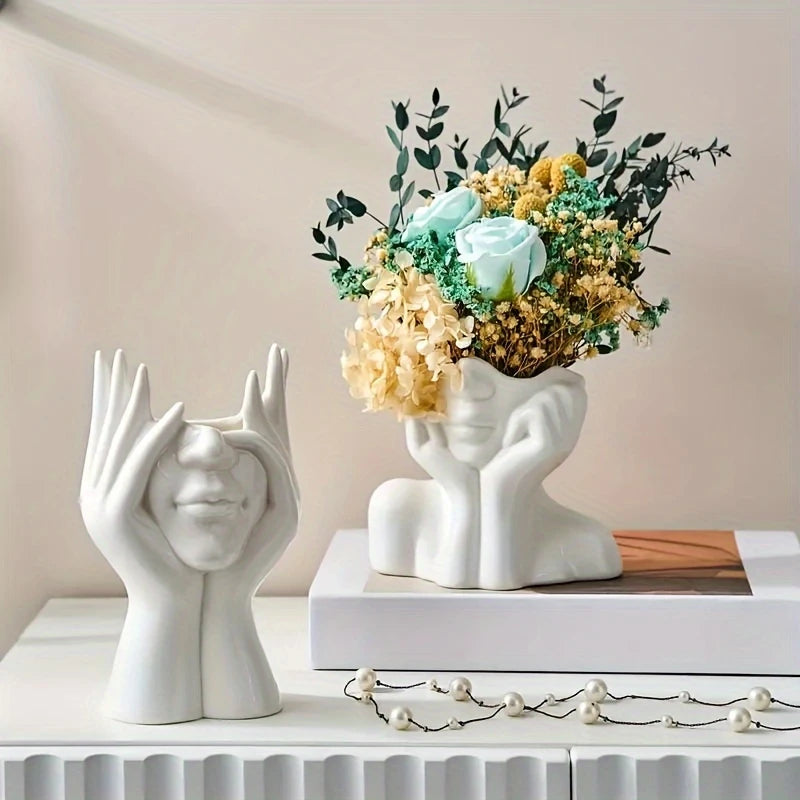 Contemporary Ceramic Face Vase for Home And Office Décor