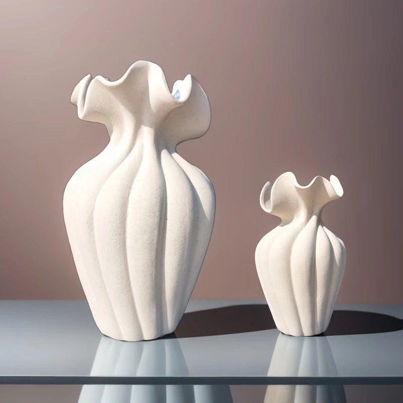 Striped Ceramic Vase with Sculptural Skirt Element Design