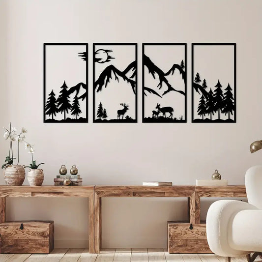 Abstract Mountain Scene Line Drawings