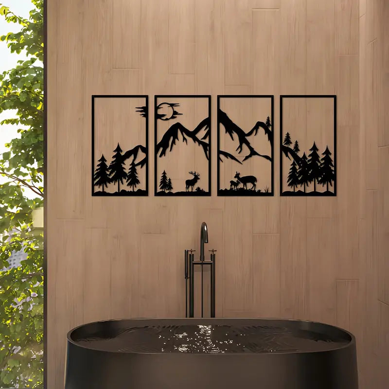 Abstract Mountain Scene Line Drawings