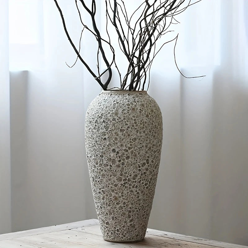 Large White Textured Ceramic Vase