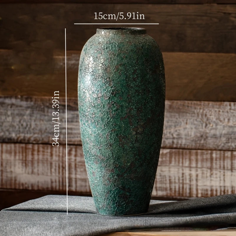 Large Rustic Green Ceramic Vase