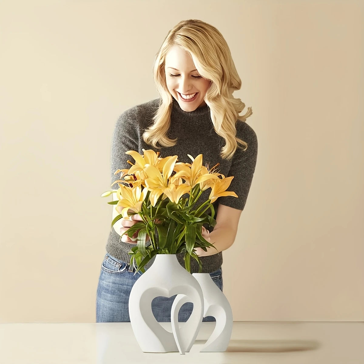 Elegant Heart-Shaped Ceramic Vase Set
