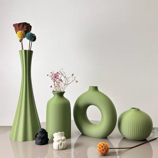 Olive Green Artistic Vase Set