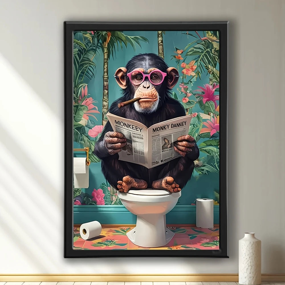 Monkey on Toilet Humor Poster