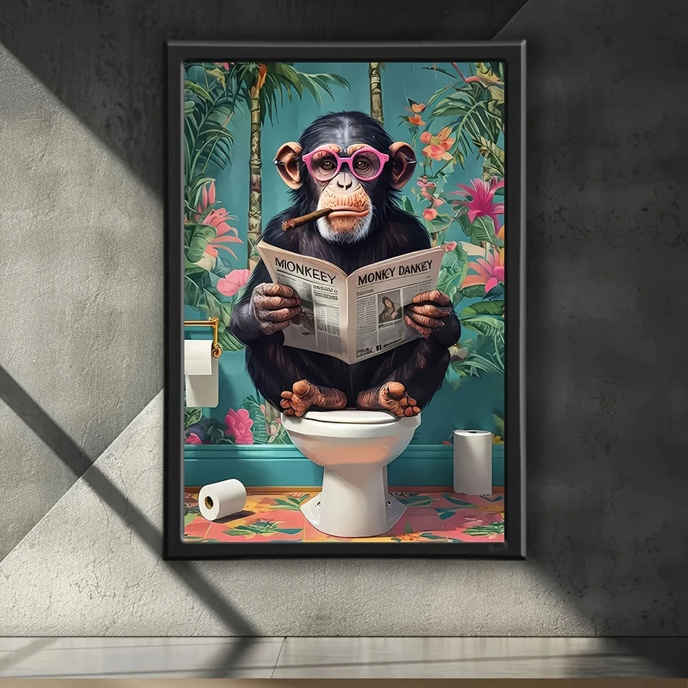Monkey on Toilet Humor Poster