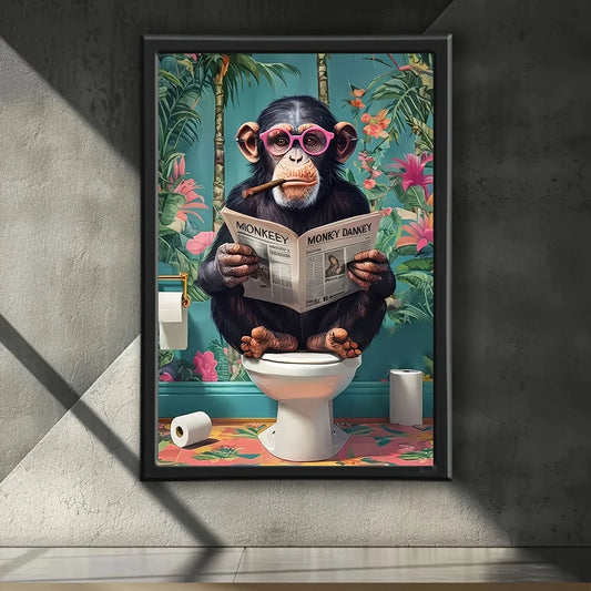 Monkey on Toilet Humor Poster