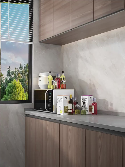 Extendable 3-Tier Microwave Shelf with Hooks